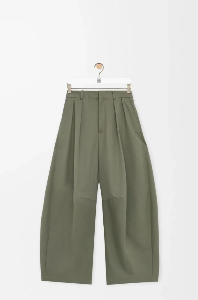 Pantaloni a barilotto in cotone e seta Verde kaki