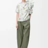 Pantaloni a barilotto in cotone e seta Verde kaki