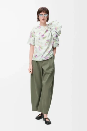 Pantaloni a barilotto in cotone e seta Verde kaki Pantaloni a barilotto in cotone e seta Verde kaki