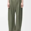 Pantaloni a barilotto in cotone e seta Verde kaki