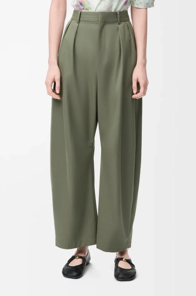 Pantaloni a barilotto in cotone e seta Verde kaki