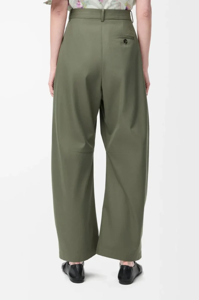 Pantaloni a barilotto in cotone e seta Verde kaki