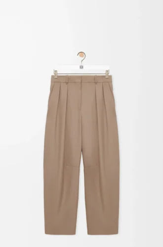 Pantaloni a barilotto in lana color sabbia