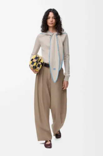 Pantaloni a barilotto in lana color sabbia