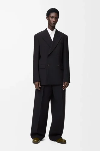 Pantaloni a gamba larga in lana Nero