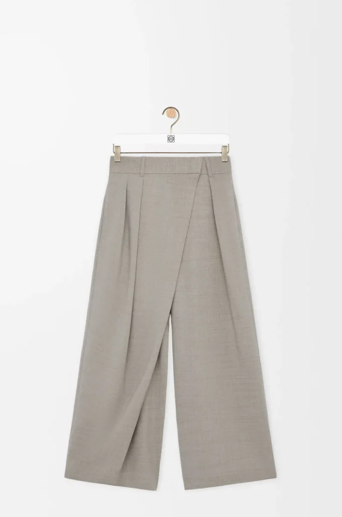 Pantaloni a portafoglio in lana Melange beige chiaro Pantaloni a portafoglio in lana Melange beige chiaro