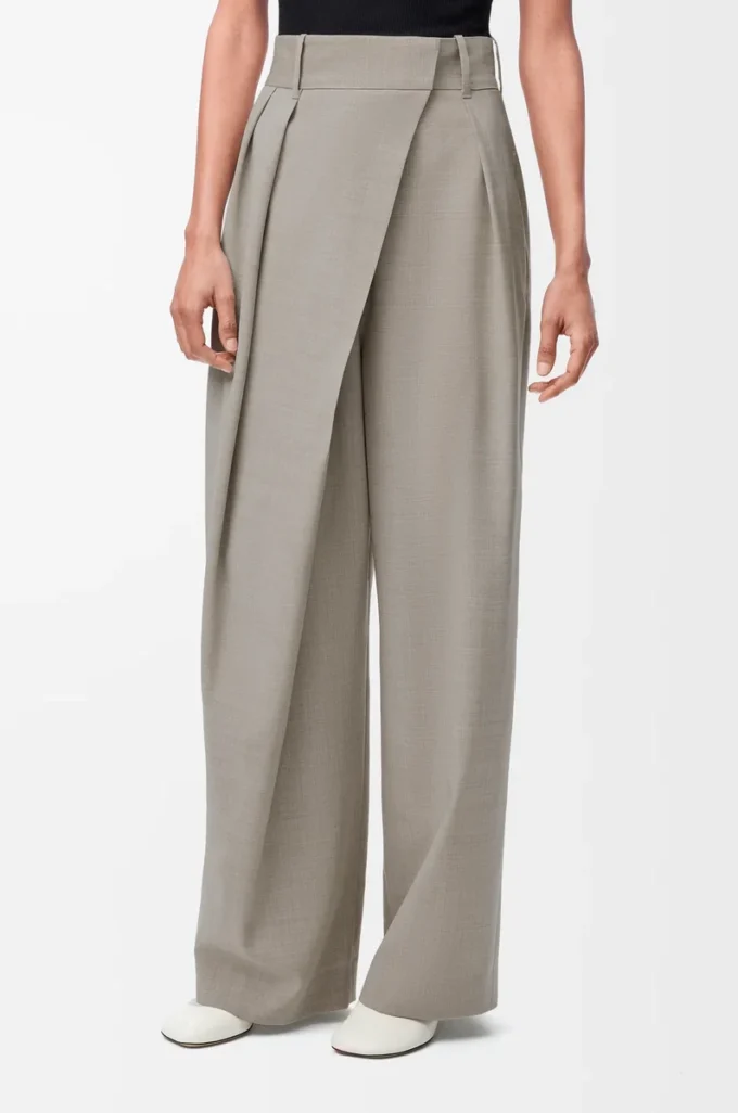 Pantaloni a portafoglio in lana Melange beige chiaro Pantaloni a portafoglio in lana Melange beige chiaro