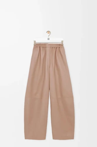 Pantaloni a zampa in pelle di agnello nappa Beige