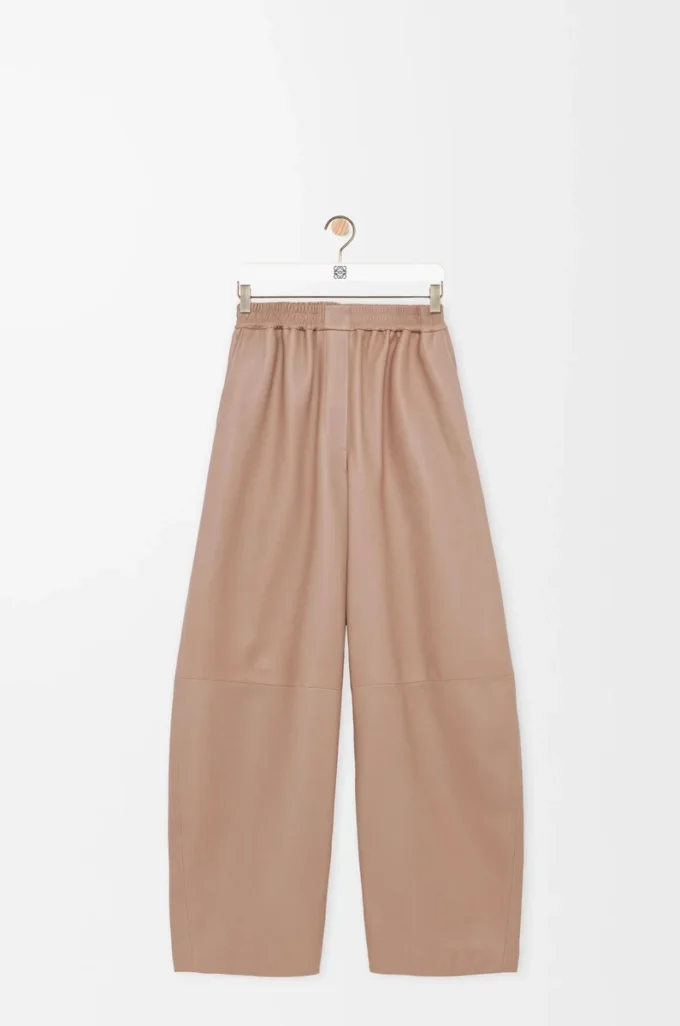 Pantaloni a zampa in pelle di agnello nappa Beige Pantaloni a zampa in pelle di agnello nappa Beige