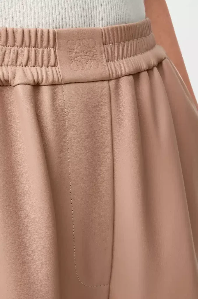 Pantaloni a zampa in pelle di agnello nappa Beige Pantaloni a zampa in pelle di agnello nappa Beige