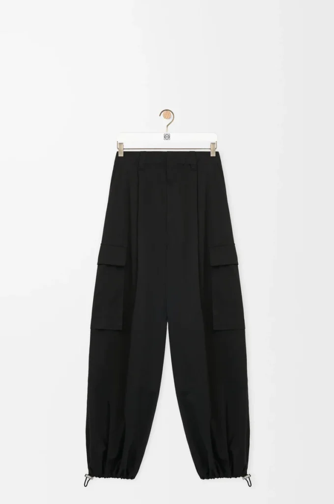 Pantaloni cargo in cotone e seta Nero