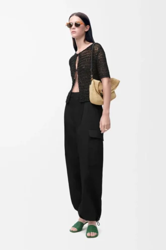 Pantaloni cargo in cotone e seta Nero