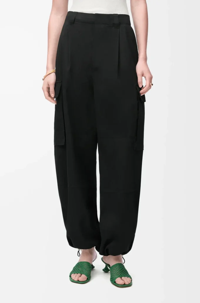 Pantaloni cargo in cotone e seta Nero