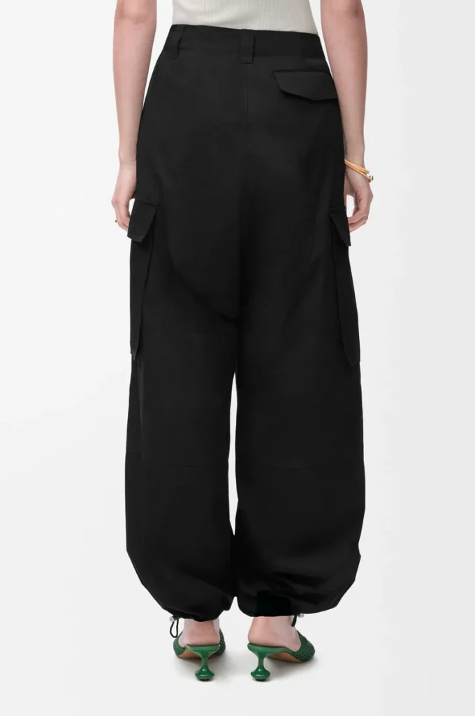 Pantaloni cargo in cotone e seta Nero