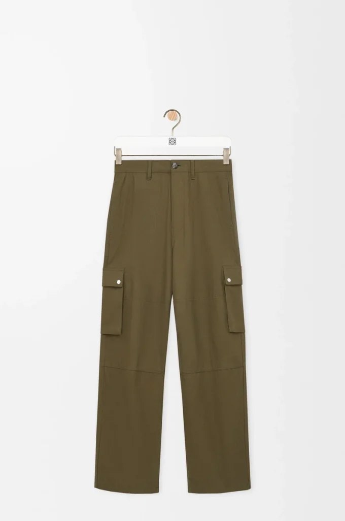 Pantaloni cargo in cotone verde kaki