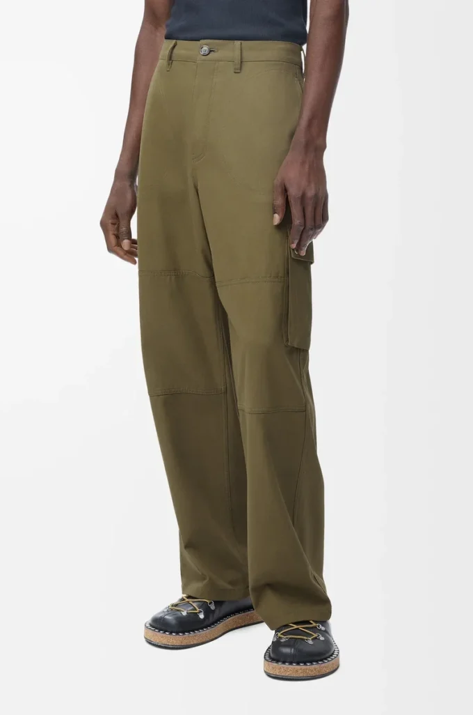 Pantaloni cargo in cotone verde kaki