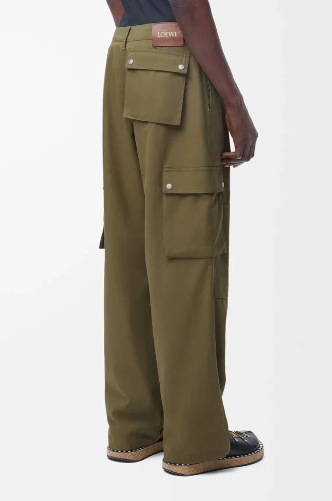 Pantaloni cargo in cotone verde kaki
