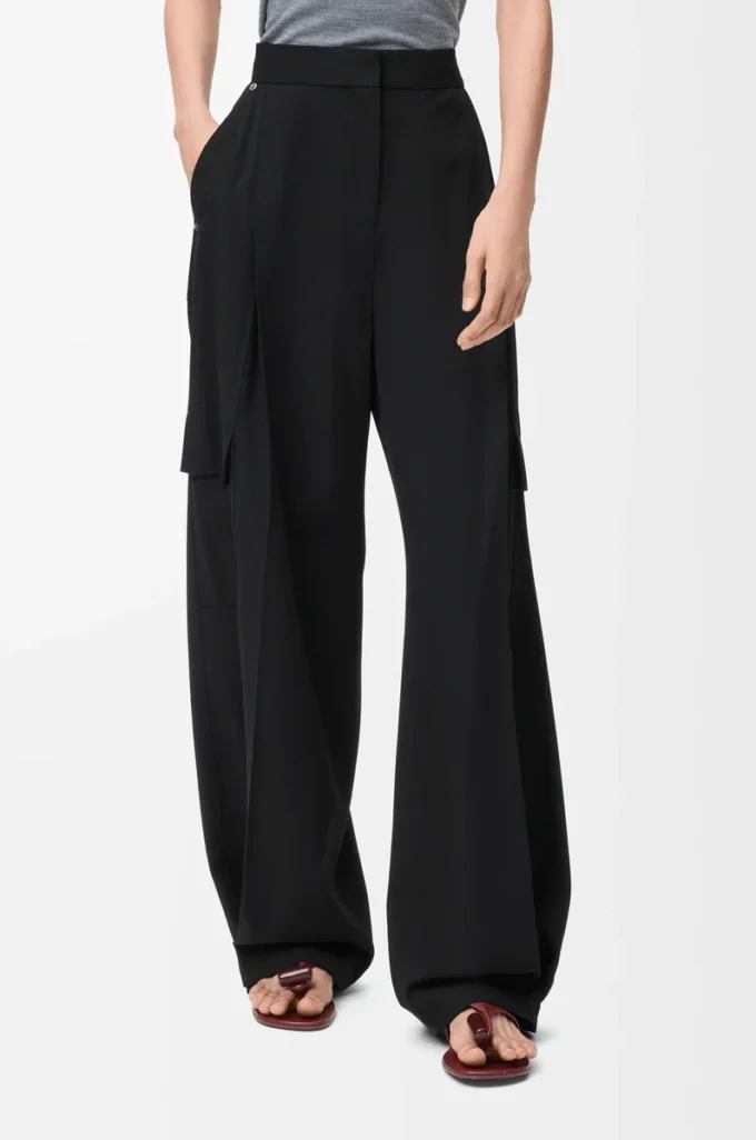 Pantaloni cargo in lana Nero