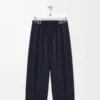 Pantaloni con cintura in lana e seta blu navy Pantaloni con cintura in lana e seta blu navy