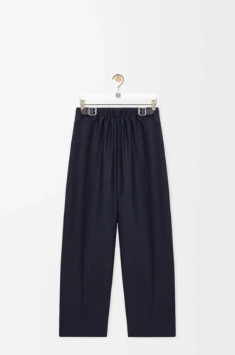 Pantaloni con cintura in lana e seta blu navy