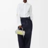 Pantaloni con cintura in lana e seta blu navy Pantaloni con cintura in lana e seta blu navy