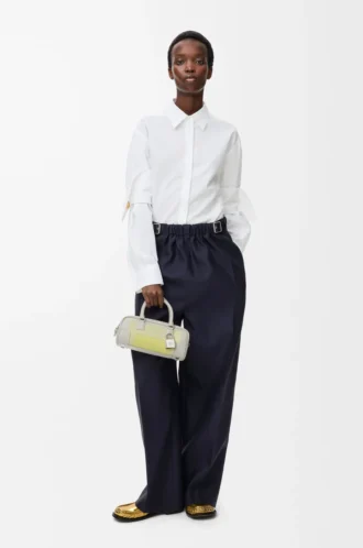 Pantaloni con cintura in lana e seta blu navy