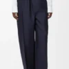 Pantaloni con cintura in lana e seta blu navy Pantaloni con cintura in lana e seta blu navy