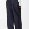 Pantaloni con cintura in lana e seta blu navy Pantaloni con cintura in lana e seta blu navy