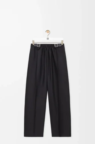 Pantaloni con cintura in lana e seta Nero