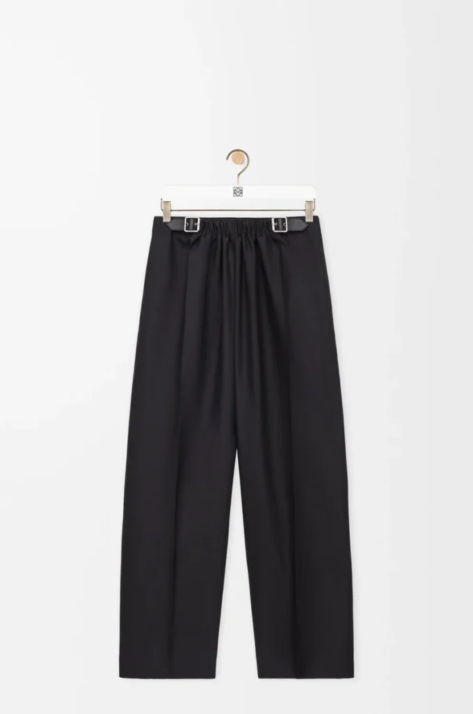 Pantaloni con cintura in lana e seta Nero Pantaloni con cintura in lana e seta Nero