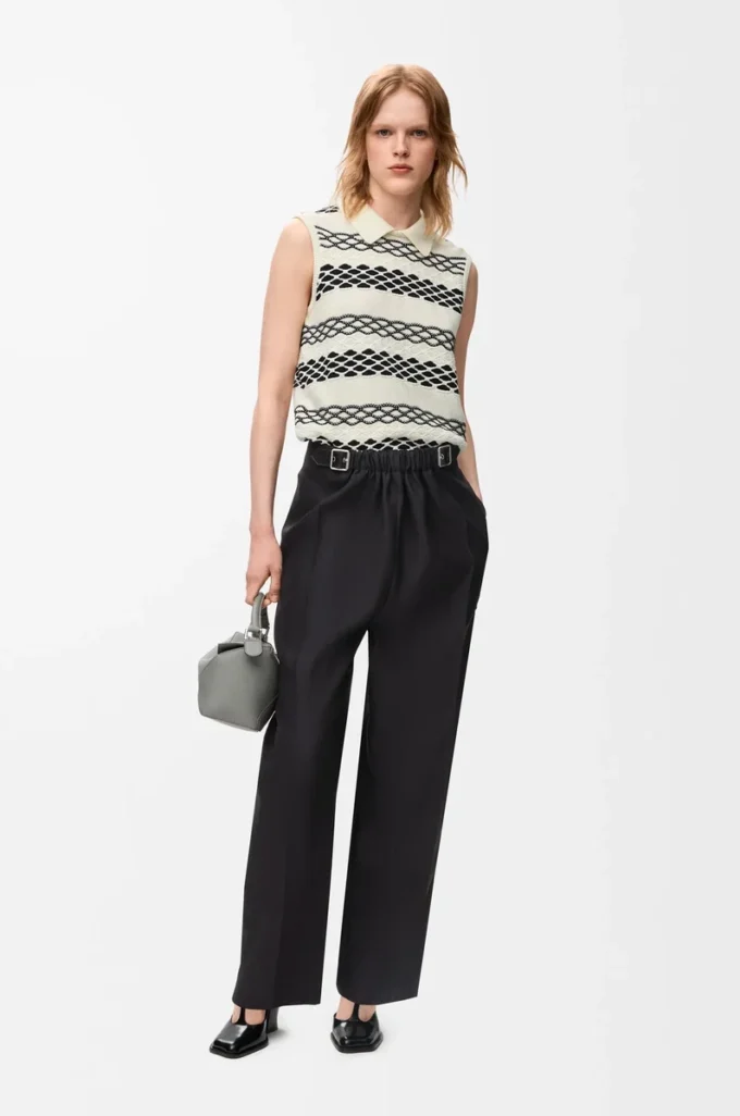Pantaloni con cintura in lana e seta Nero Pantaloni con cintura in lana e seta Nero