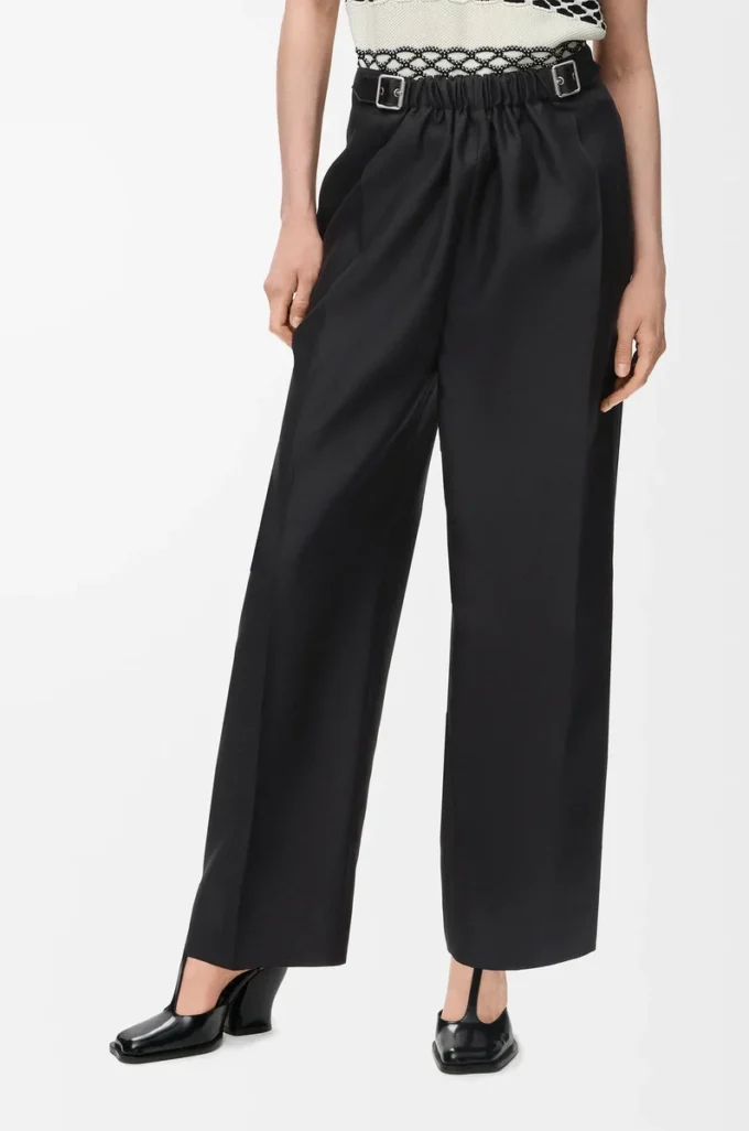 Pantaloni con cintura in lana e seta Nero Pantaloni con cintura in lana e seta Nero