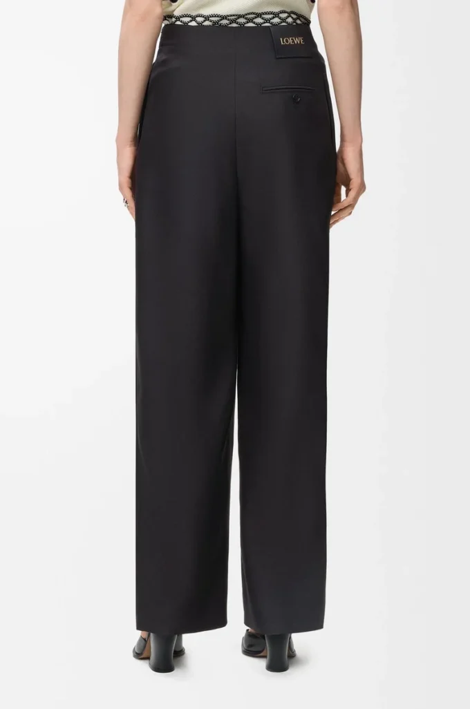 Pantaloni con cintura in lana e seta Nero Pantaloni con cintura in lana e seta Nero