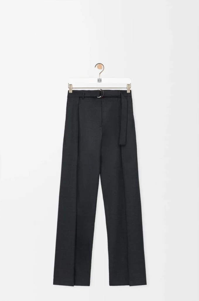 Pantaloni con cintura in lana Grigio scuro