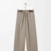 Pantaloni con cintura in lana Melange beige
