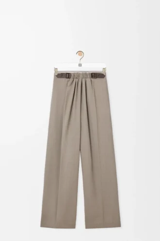 Pantaloni con cintura in lana Melange beige