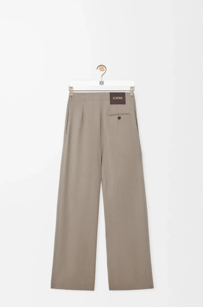 Pantaloni con cintura in lana Melange beige