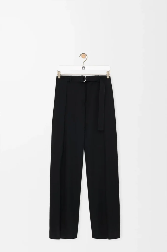 Pantaloni con cintura in lana Nero