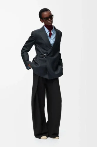 Pantaloni con cintura in lana Nero