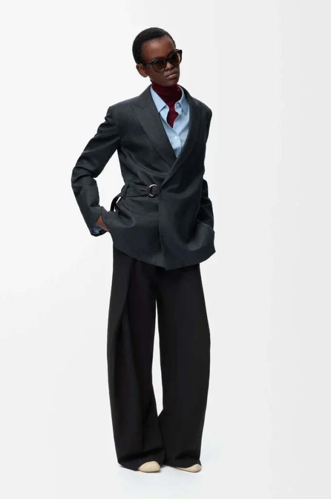 Pantaloni con cintura in lana Nero