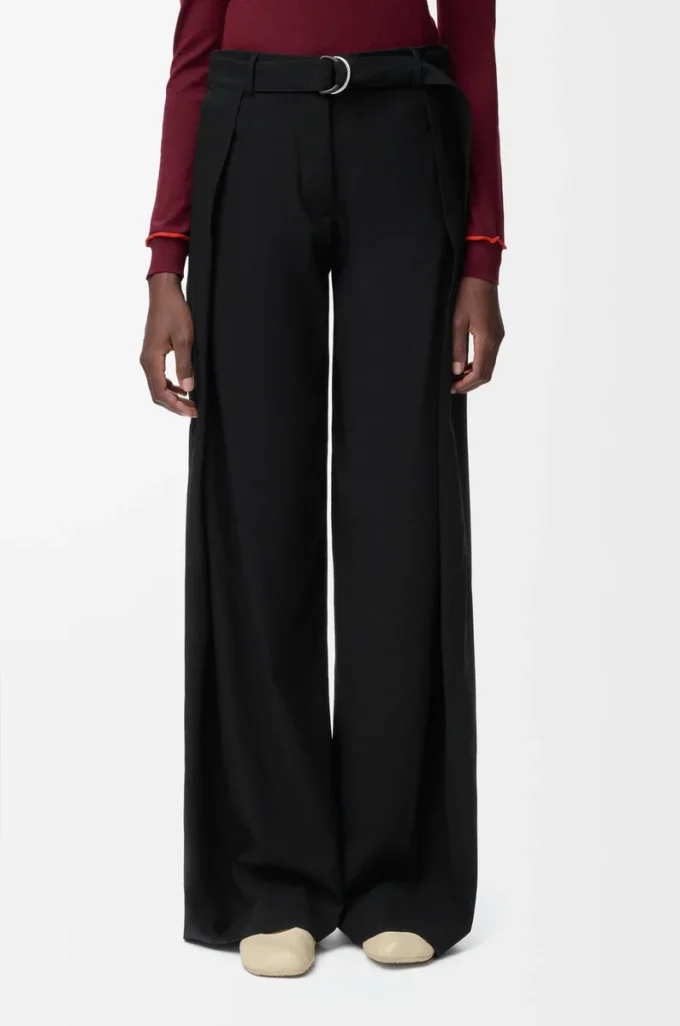Pantaloni con cintura in lana Nero