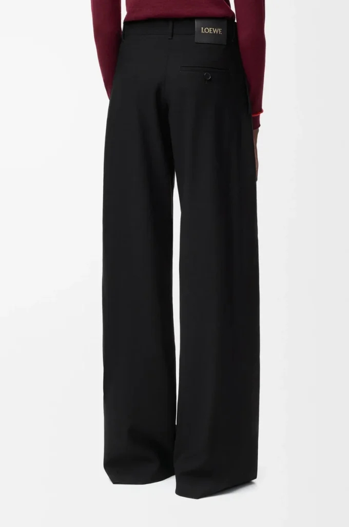 Pantaloni con cintura in lana Nero