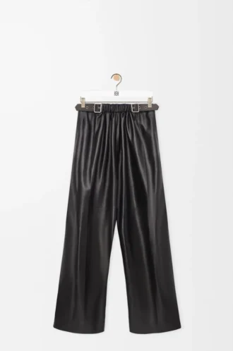 Pantaloni con cintura in pelle di agnello nappa Nero