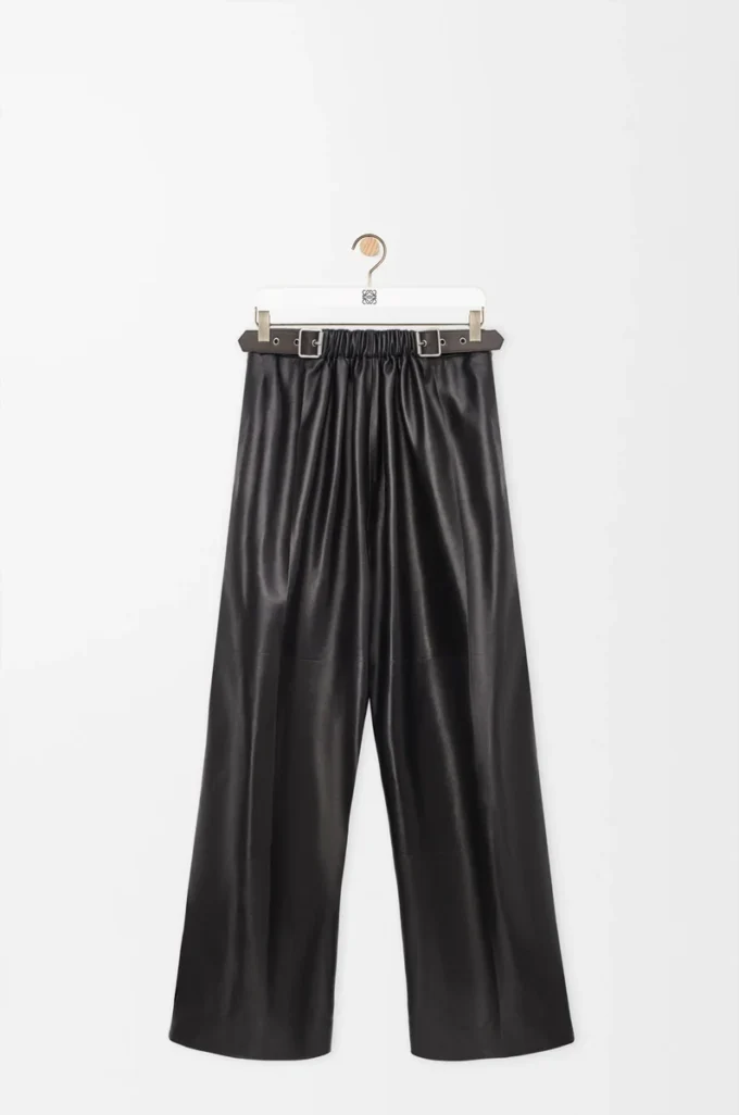 Pantaloni con cintura in pelle di agnello nappa Nero Pantaloni con cintura in pelle di agnello nappa Nero