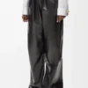Pantaloni con cintura in pelle di agnello nappa Nero Pantaloni con cintura in pelle di agnello nappa Nero