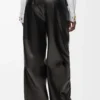 Pantaloni con cintura in pelle di agnello nappa Nero Pantaloni con cintura in pelle di agnello nappa Nero