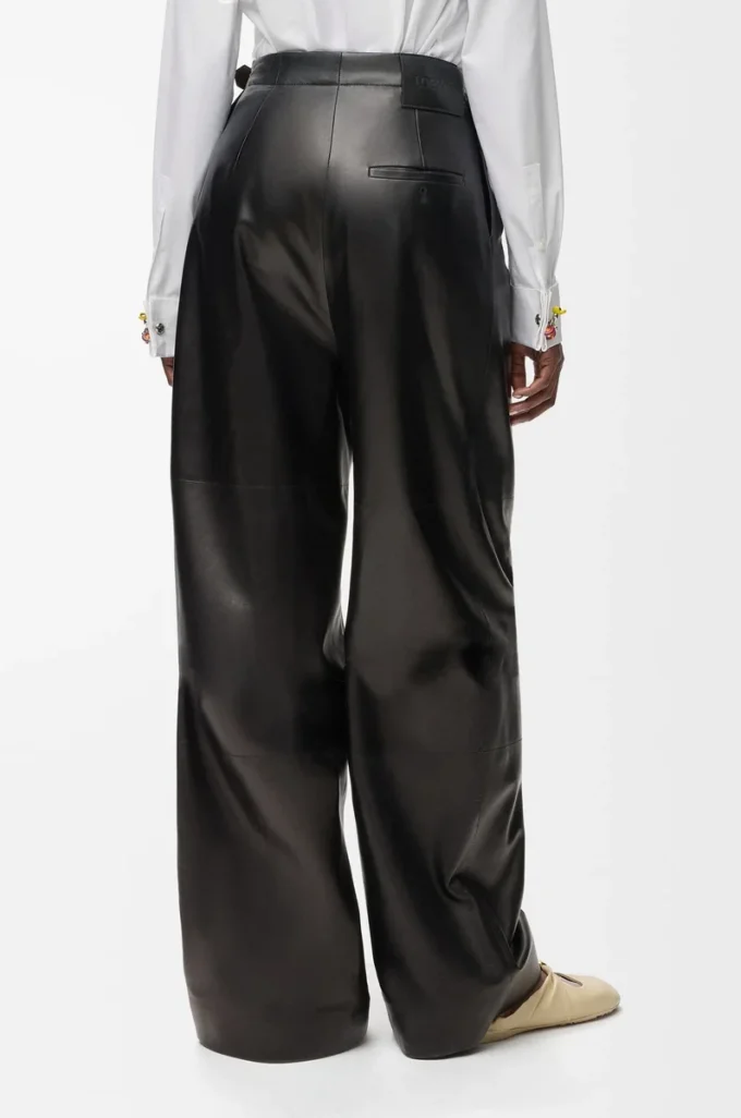 Pantaloni con cintura in pelle di agnello nappa Nero Pantaloni con cintura in pelle di agnello nappa Nero