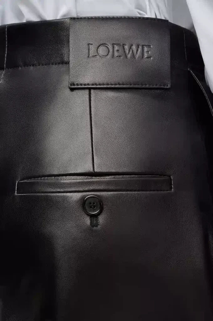 Pantaloni con cintura in pelle di agnello nappa Nero Pantaloni con cintura in pelle di agnello nappa Nero
