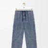 Pantaloni con coulisse in cotone e lino Grigio blu Pantaloni con coulisse in cotone e lino Grigio blu