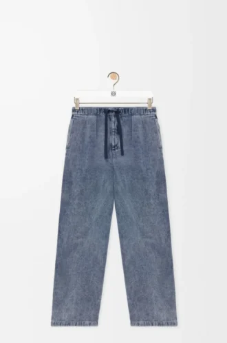 Pantaloni con coulisse in cotone e lino Grigio blu